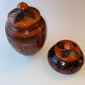 Jamaican Hand Carved Tropical Wood Jars